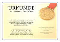 Urkunde mit Medaille in Gold